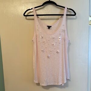 ANN TAYLOR SZ L SOFT PINK Embellished Tank Top PRELOVED